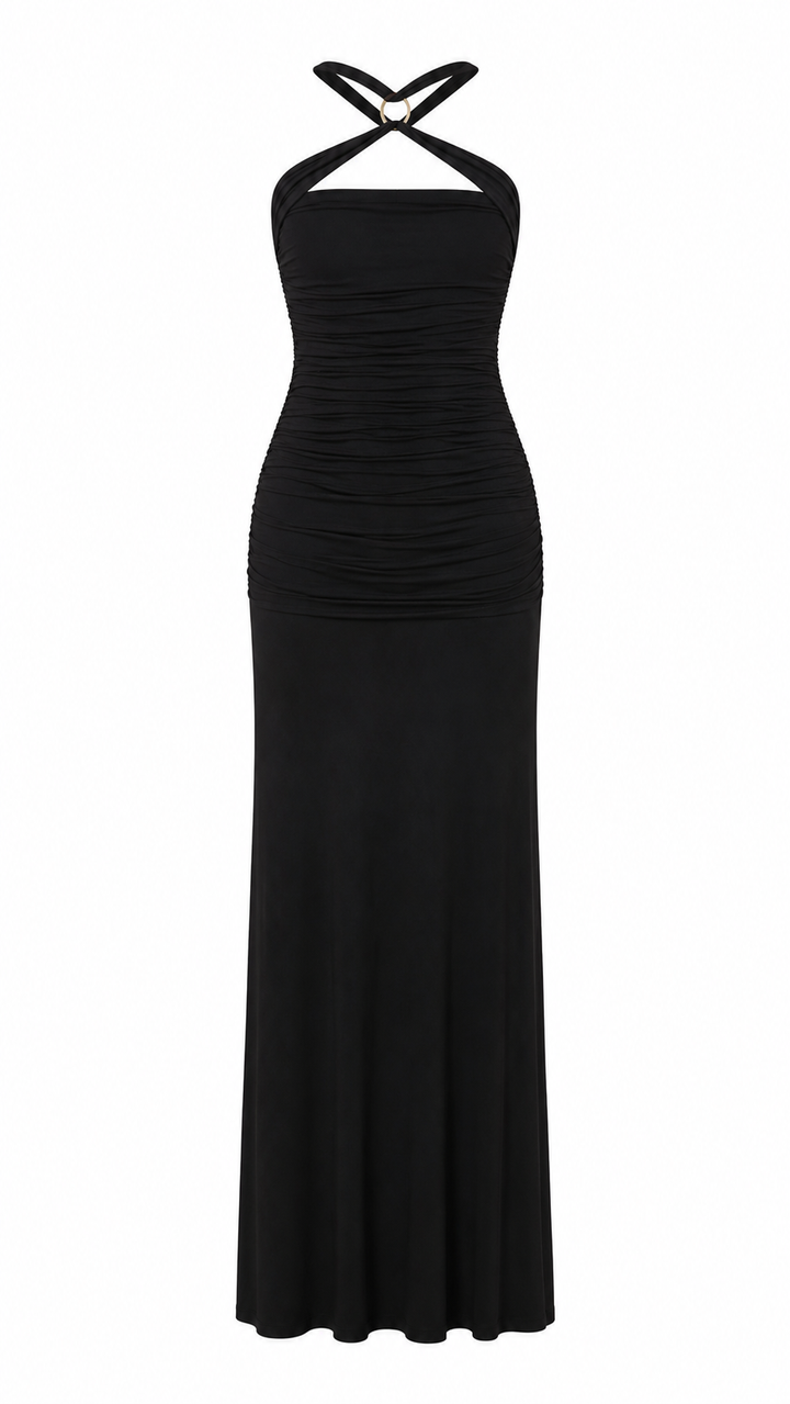 VESTIDO NEGRO CRUZADO HALTER