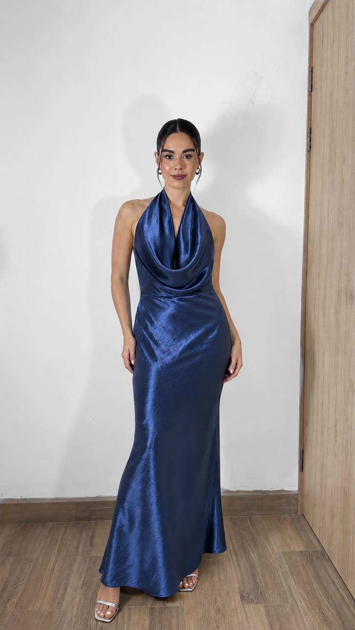 VESTIDO SATINADO AZUL DE NOCHE