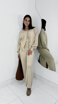 PANTALÓN PANTS TIRO ALTO DE BORREGO BEIGE