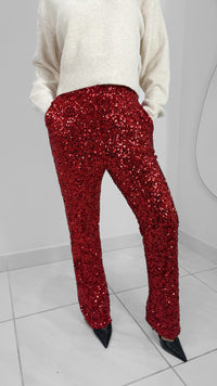 PANTALON RECTO DE LENTEJUELAS ROJO