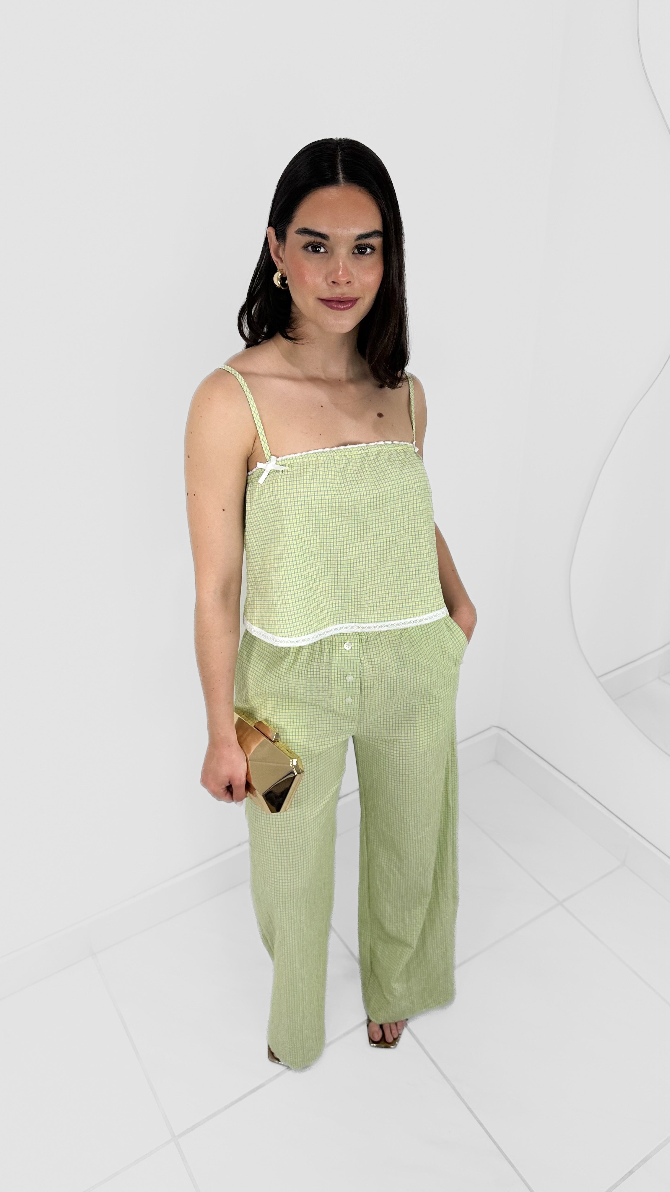 CONJUNTO WIDE LEG & BLUSA VERDE CLARO