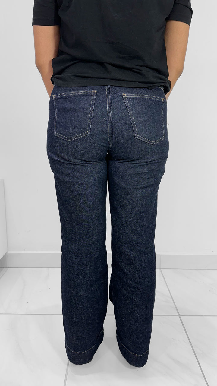 STRAIGHT DARK DENIM HIGH WAISTE JEANS