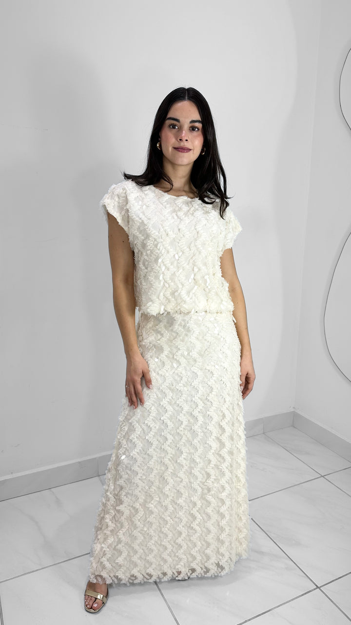 FALDA MAXI BLANCO MARFIL DETALLE LENTEJUELA