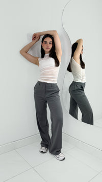 PANTALÓN TIRO ALTO WIDE LEG GRIS ELÁSTICO CINTURA