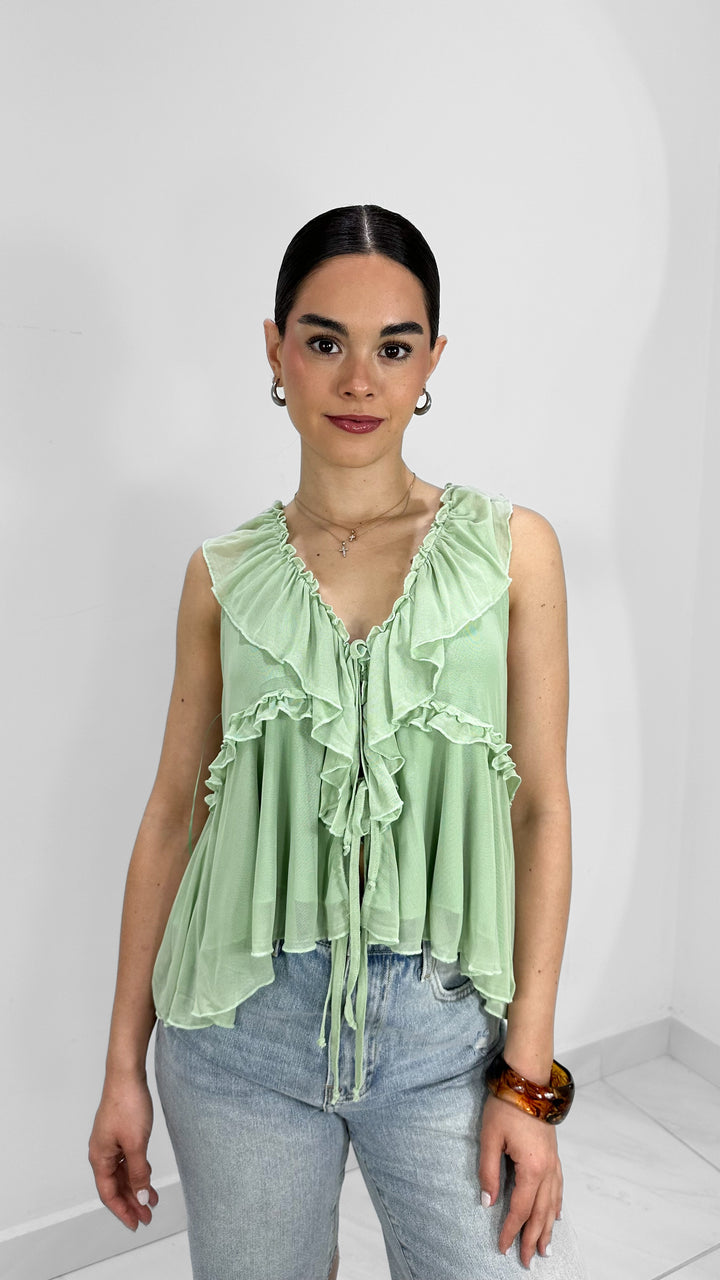 BLUSA HALTER BOHO SAGE