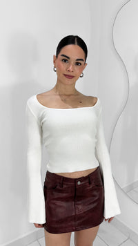 MINI FALDA LOW WAIST DE PIEL BURGUNDY