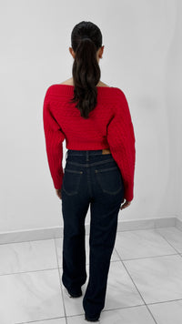 TOP SUÉTER OFF SHOULDER ROJO