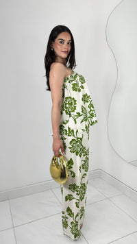 CONJUNTO WIDE LEG & BLUSA STRAPLESS FLOREADA VERDE