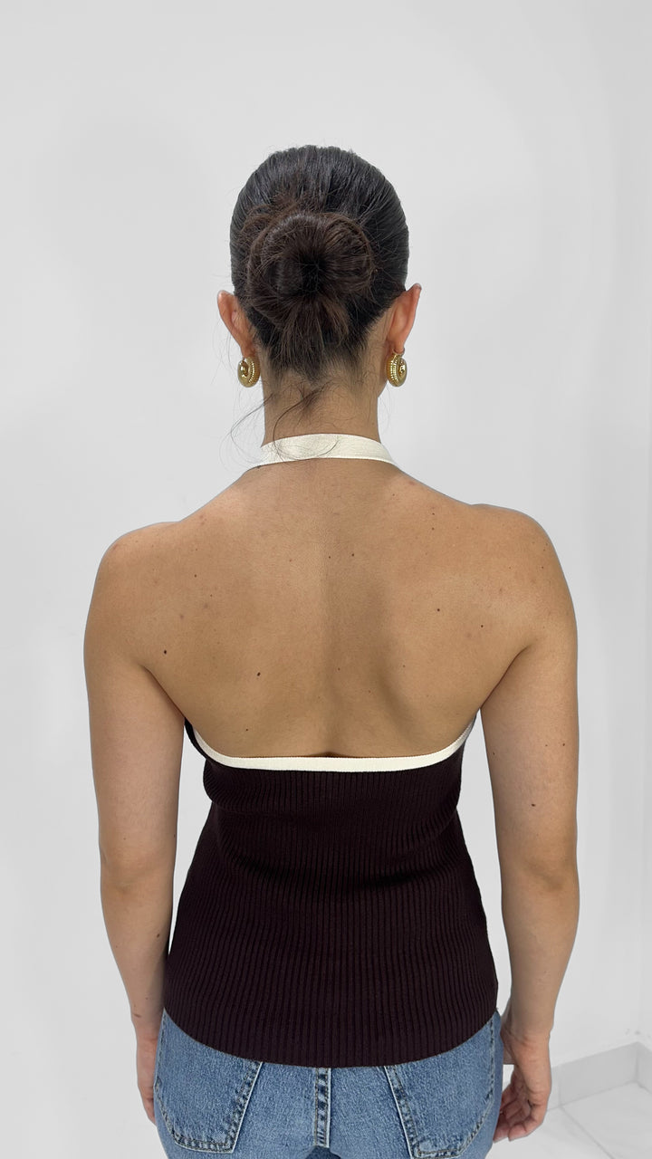 TOP HALTER DE PUNTO CHOCOLATE