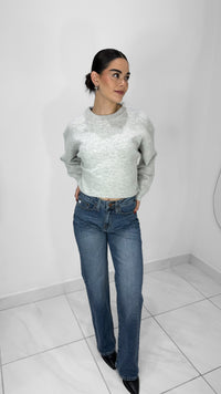 SUÉTER CORTO MANGA LARGA GRIS