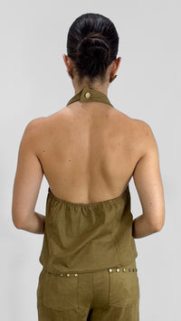 TOP HALTER SUEDE CAFE CON REMACHES