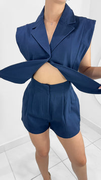 DENIM BLAZER ROMPER NAVY