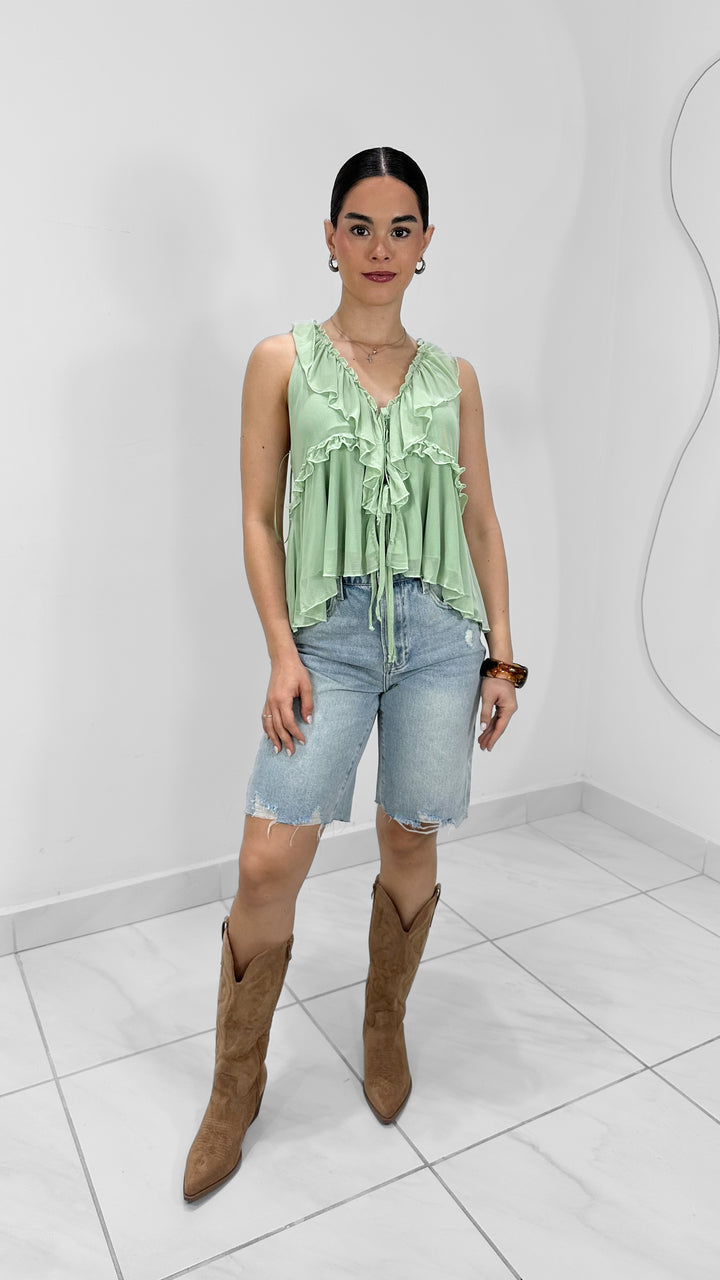 BLUSA HALTER BOHO SAGE