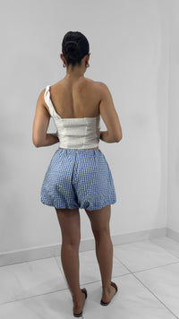 SHORTS ESTILO GLOBO DE CUADROS AZUL & BLANCO (SET)