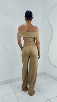 PANTALÓN FORMAL TIRO ALTO WIDE LEG BEIGE