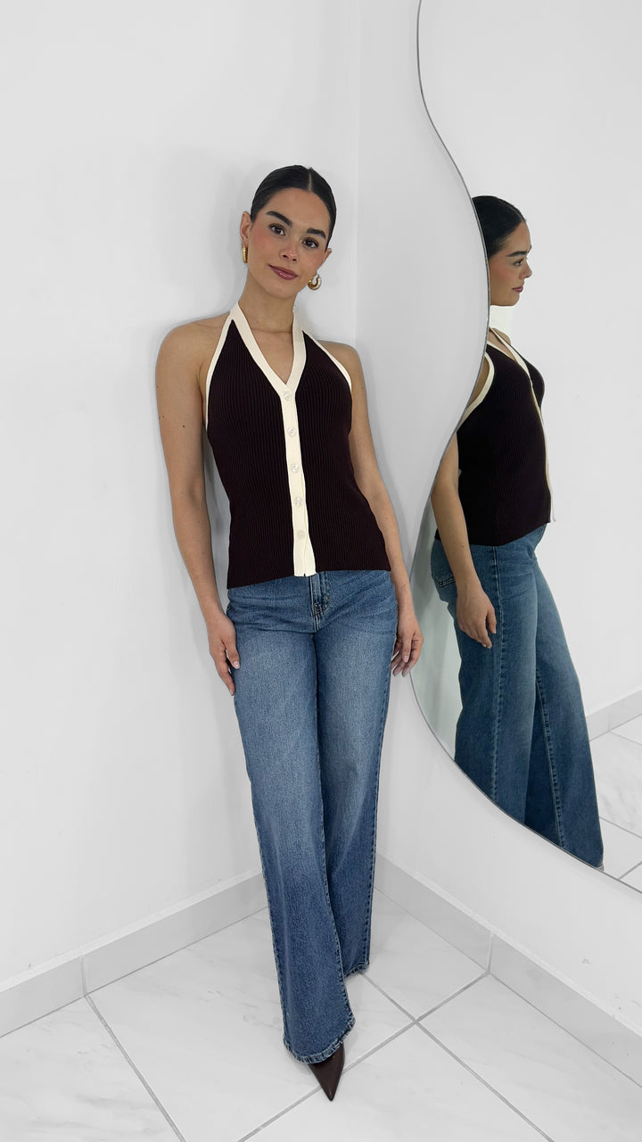 TOP HALTER DE PUNTO CHOCOLATE