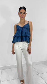 BLUSA DENIM BABYDOLL DE TIRANTES