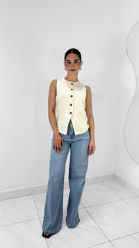 MAXI CHALECO DE LINO CON APERTURA IVORY