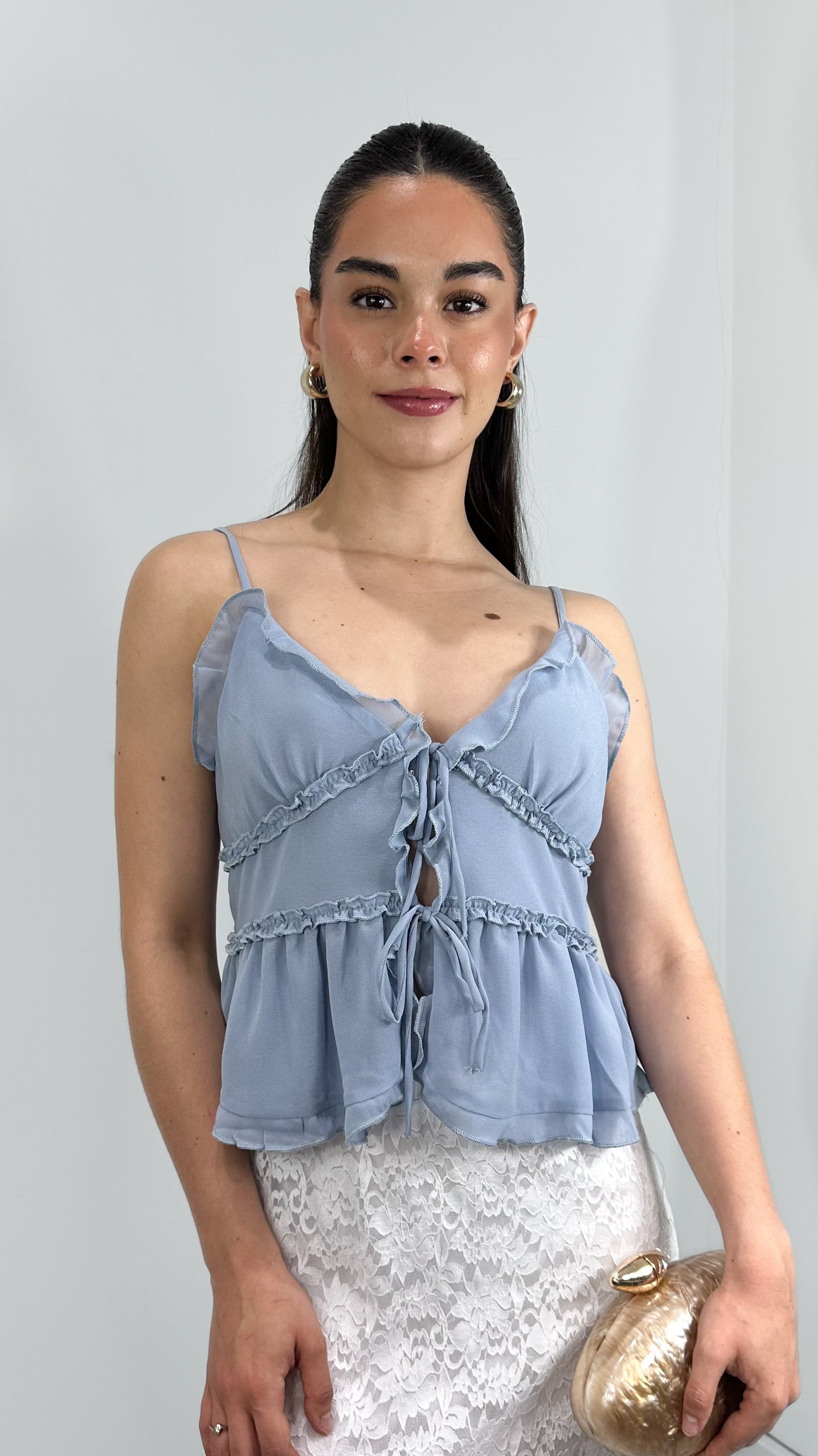 BLUSA VOLANTES DE TIRANTES BABY BLUE