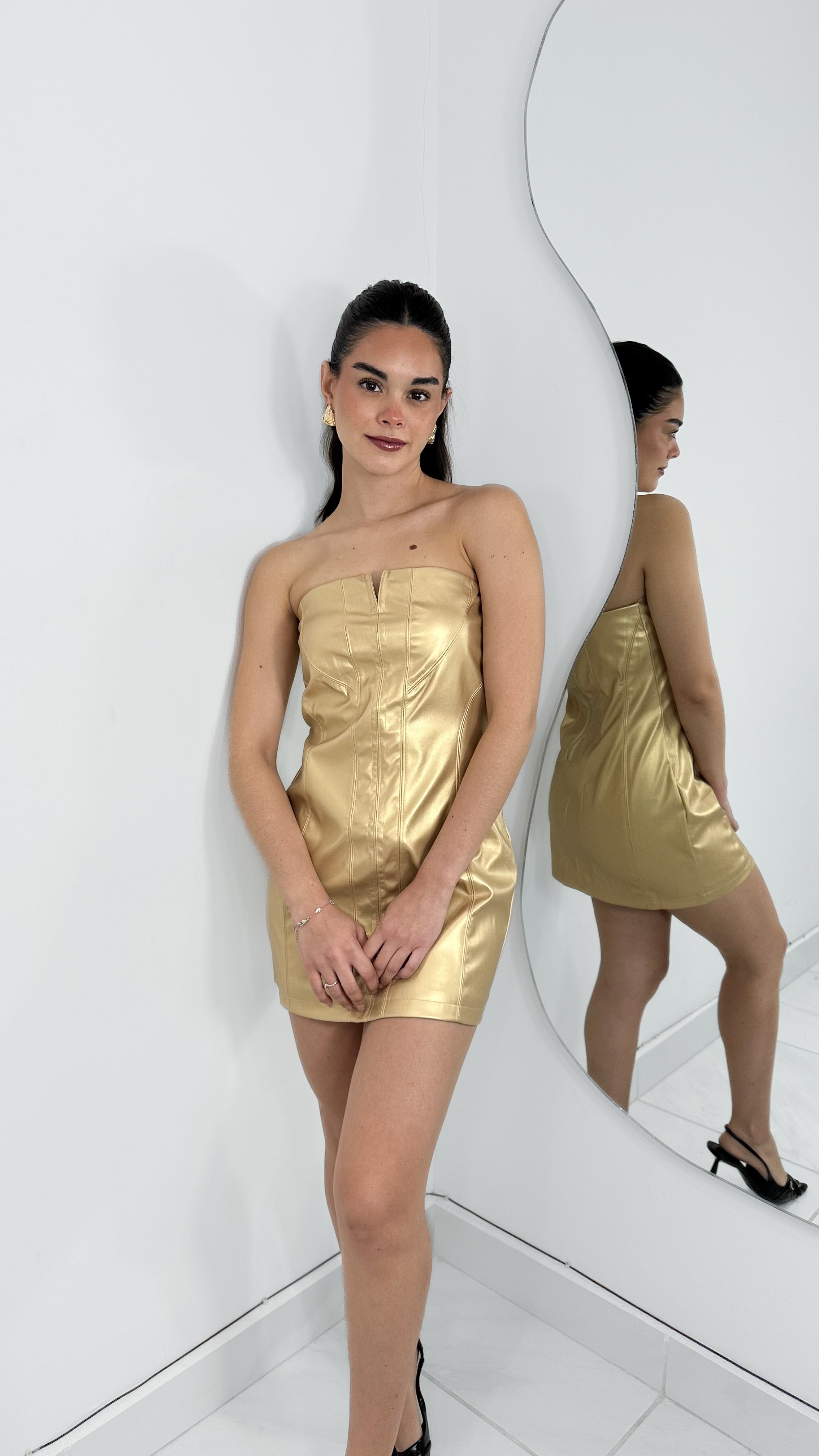 VESTIDO GOLD VINIPIEL STRAPLESS