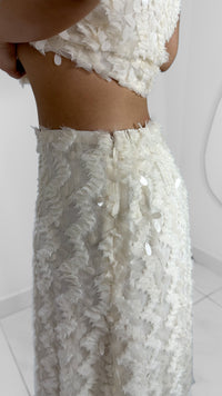 FALDA MAXI BLANCO MARFIL DETALLE LENTEJUELA
