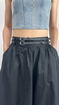MAXI FALDA NEGRA CON DOBLE CINTURÓN