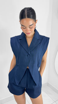 DENIM BLAZER ROMPER NAVY