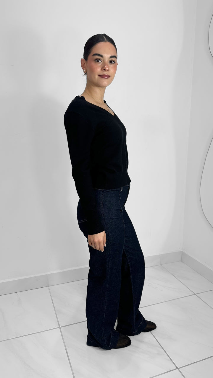 STRAIGHT DARK DENIM HIGH WAISTE JEANS