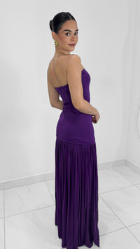 VESTIDO STRAPLESS FORMAL LARGO CON TUL ORQUÍDEA