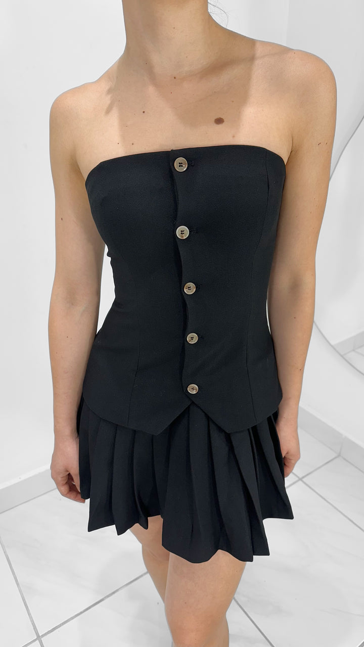 VESTIDO STRAPLESS NEGRO CON BOTONES