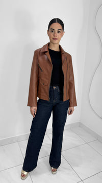 CHAMARRA DE PIEL GENUINA CAFÉ CAMELLO