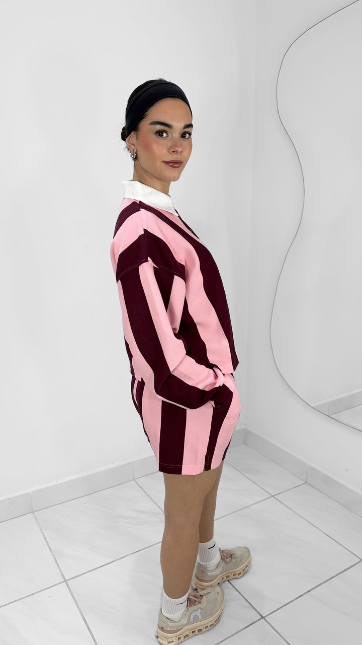 CONJUNTO DE RAYAS VINO Y ROSA