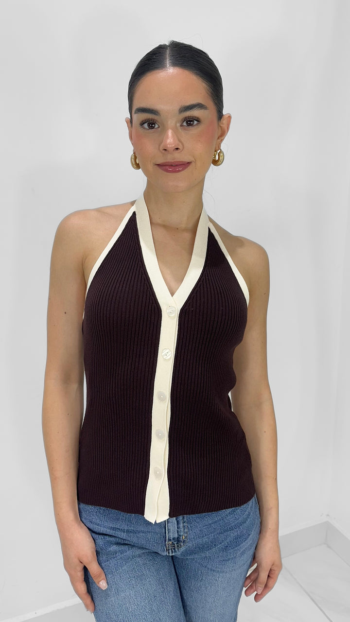 TOP HALTER DE PUNTO CHOCOLATE