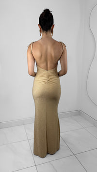 VESTIDO LARGO TIRANTES AJUSTABLES DORADO BRILLOSO