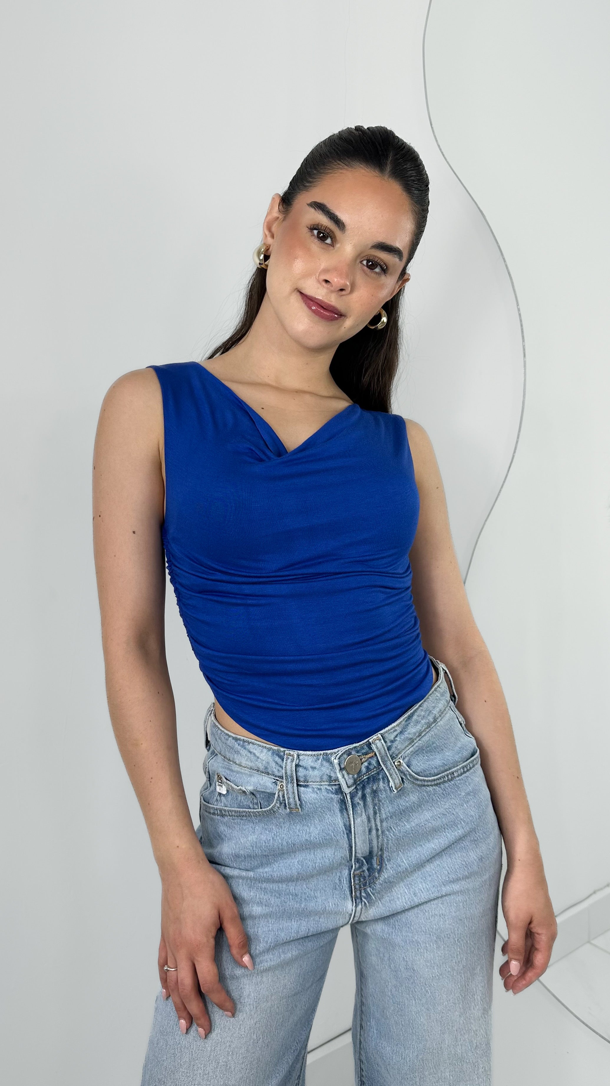 BLUSA DRAPEADA DOBLE TELA TIRANTE GRUESO ROYAL BLUE