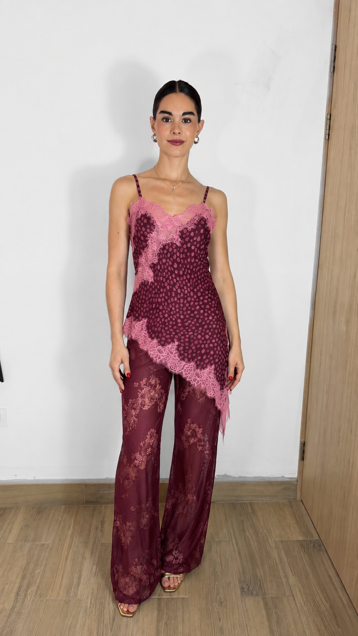 SET DE ESTAMPADO ROSA CON ENCAJE