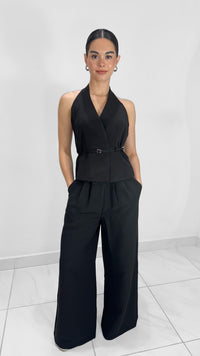 PANTALÓN HIGH WAISTED FORMAL CON PLIEGUES NEGRO