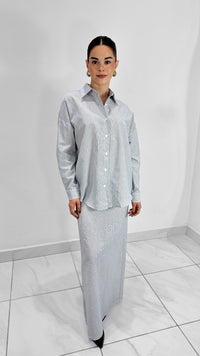 CONJUNTO CAMISA OVERSIZED & MAXI FALDA AZUL