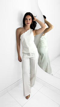 PANTALÓN TIRO ALTO RECTO DOBLE COSTURA BLANCO