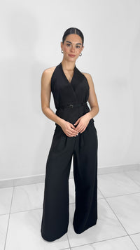 TOP HALTER CRUZADO CON CINTO NEGRO