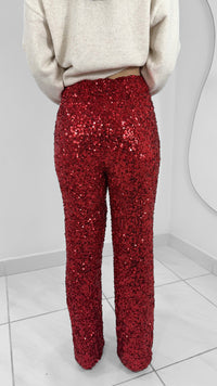 PANTALON RECTO DE LENTEJUELAS ROJO
