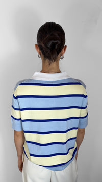 T-SHIRT STRIPPED CUELLO V AZUL