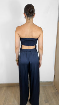 CONJUNTO B STRAPLESS DE SATIN AZUL NAVY