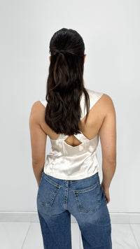 BLUSA SATINADA RIBBON TIE CREAM