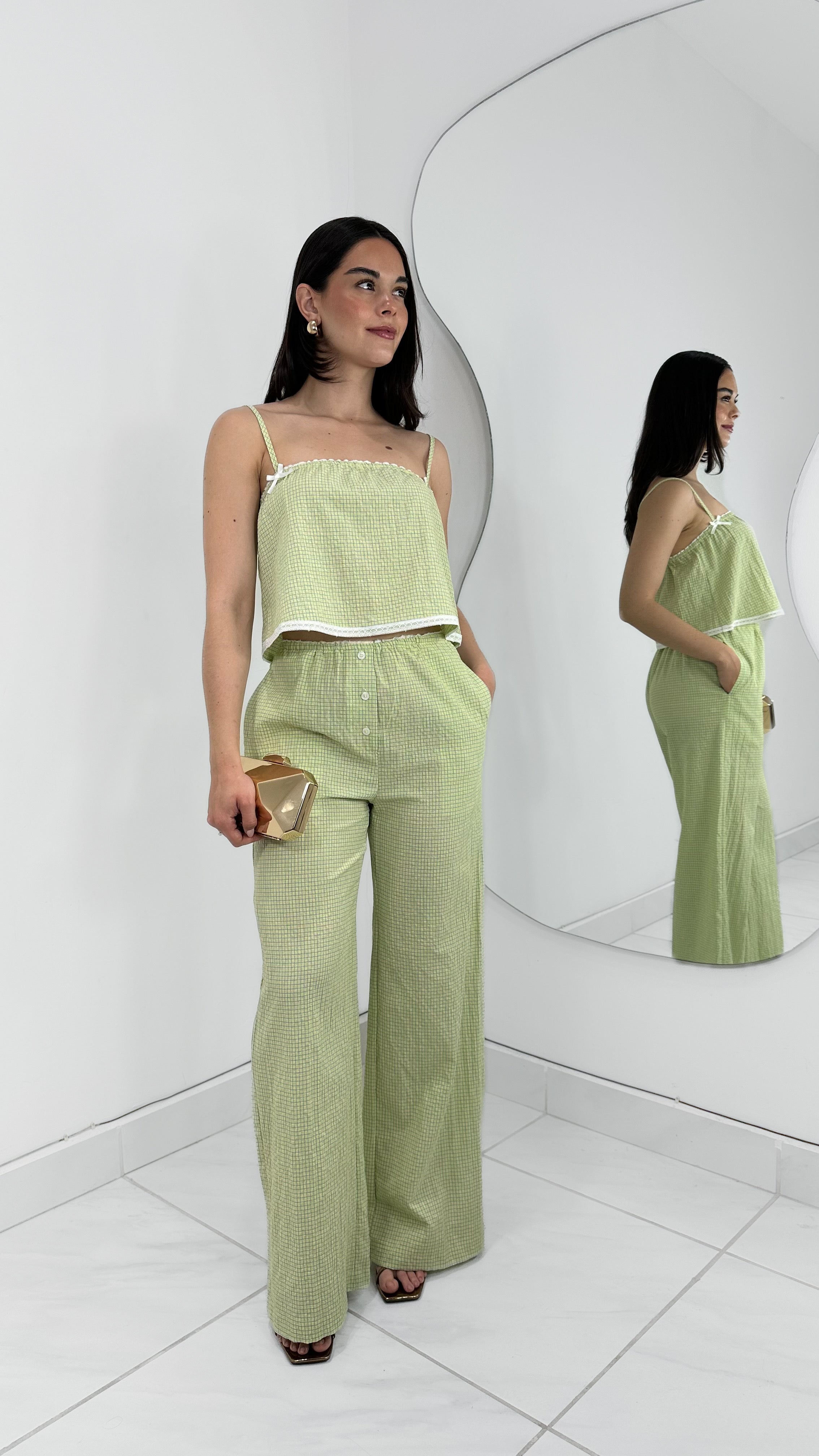 CONJUNTO WIDE LEG & BLUSA VERDE CLARO
