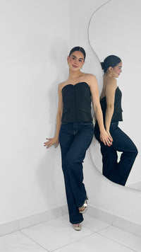 TOP STRAPLESS EFECTO SASTRE NEGRO