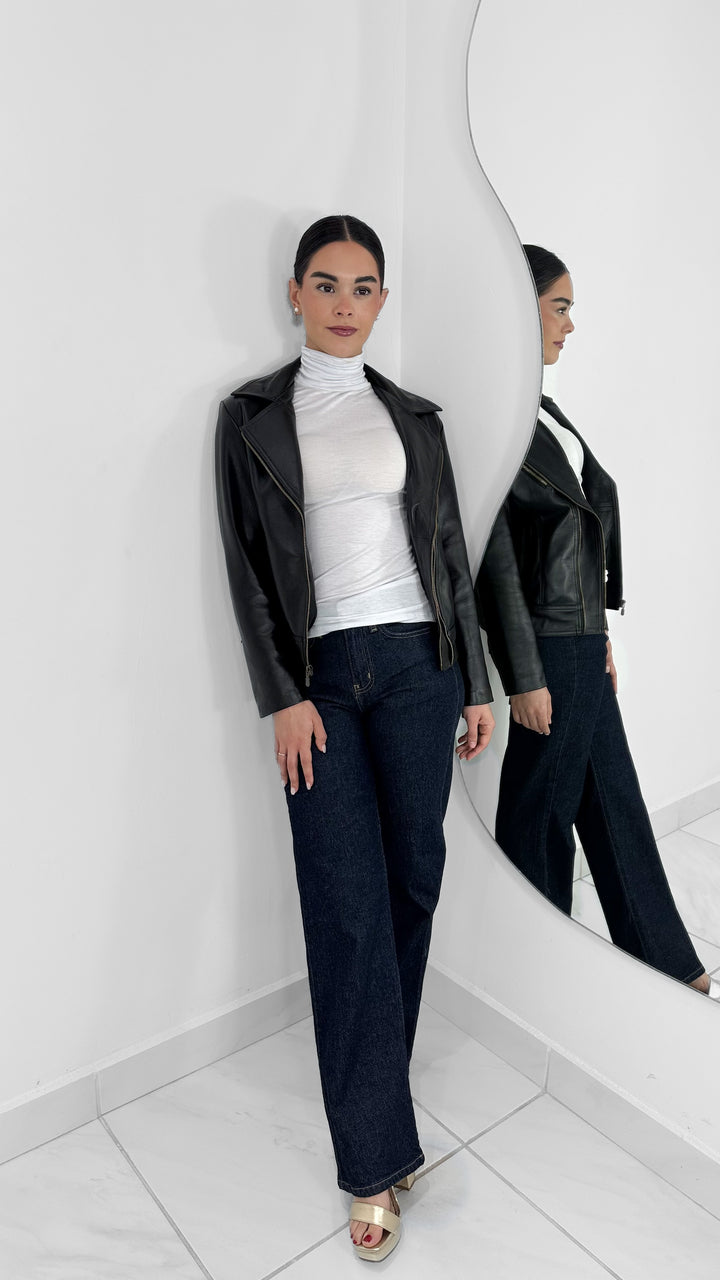 CHAMARRA DE PIEL GENUINA NEGRA