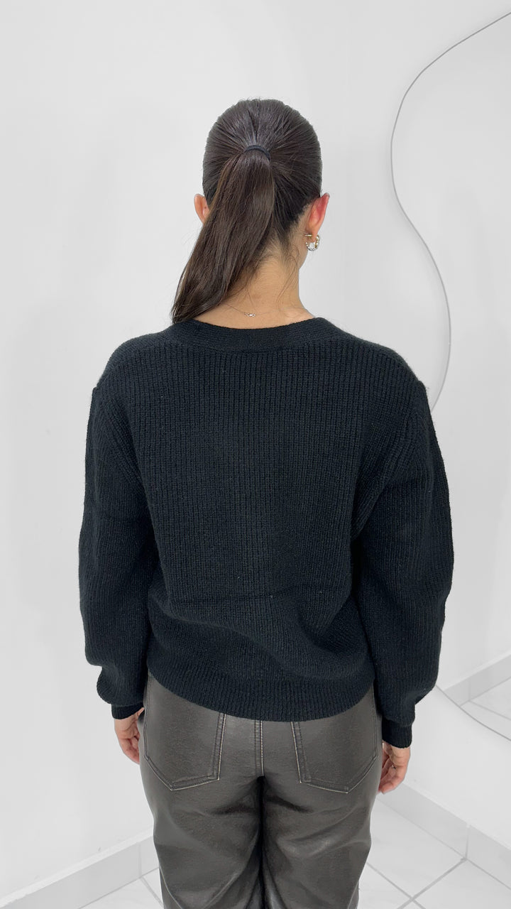 CARDIGAN TEJIDO CON BOTONES MANGA LARGA NEGRO