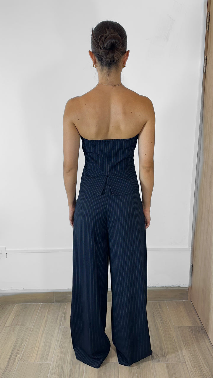 BLUSA STRAPPLE NAVY DE RAYAS (SET)
