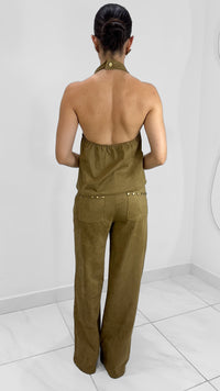 PANTALON SUEDE CAFE CON REMACHES